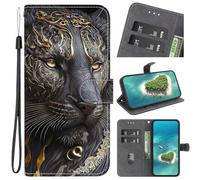 Case for ZTE Blade A52, Magnetic Protective PU Leather Shockproof Wallet Stand Foldable Flip Cover with Kickstand Card Holders for ZTE Blade A52,Black Lion