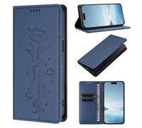 Case for ZTE Blade A75 5G / Nubia Focus 5G, Cat Pattern PU Leather Wallet Flip Case Cover with RFID Blocking Card Slots Stand Magnetic Clasp Protective Cover, Navy blue