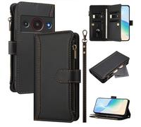 Case for ZTE Blade A75 Pro 5G Cover Zipper Pocket Flip Shockproof Leather Wallet Case with 9 Card Holder Slots Stand Silicone Bumper Protector Cover for ZTE Blade A75 Pro 5G Phone Case, Black