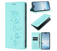 Case for ZTE Blade V60 Vita / V60 Design, Cat Pattern PU Leather Wallet Flip Case Cover with RFID Blocking Card Slots Stand Magnetic Clasp Protective Cover, Mint green