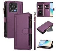 Case for ZTE Blade V70 Vita/Nubia V70 Design Cover Zipper Pocket Flip Shockproof Leather Wallet Case with 9 Card Holder Slots Stand Silicone Bumper Protector Cover Phone Case, Violet