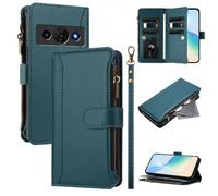 Case for ZTE Nubia P7 Pro 5G / Optus X Value 5G Cover Zipper Pocket Flip Shockproof Leather Wallet Case with 9 Card Holder Slots Stand Silicone Bumper Protector Cover Phone Case, Green
