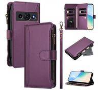 Case for ZTE Nubia P7 Pro 5G / Optus X Value 5G Cover Zipper Pocket Flip Shockproof Leather Wallet Case with 9 Card Holder Slots Stand Silicone Bumper Protector Cover Phone Case, Violet