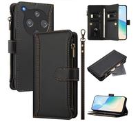 Case for ZTE Nubia P9 Pro 5G / Optus X Pro 2 5G Cover Zipper Pocket Flip Shockproof Leather Wallet Case with 9 Card Holder Slots Stand Silicone Bumper Protector Cover Phone Case, Black