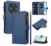 Case for ZTE Nubia P9 Pro 5G / Optus X Pro 2 5G Cover Zipper Pocket Flip Shockproof Leather Wallet Case with 9 Card Holder Slots Stand Silicone Bumper Protector Cover Phone Case, Dark blue