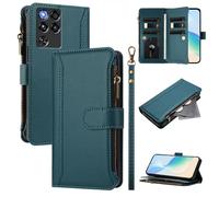Case for ZTE Nubia Red Magic 11 Pro Cover Zipper Pocket Flip Shockproof Leather Wallet Case with 9 Card Holder Slots Stand Silicone Bumper Protector Cover Phone Case, Green