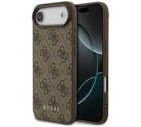 Case Guess iPhone 17 Air Faux Leather Brown Classic Logo Gold Metal