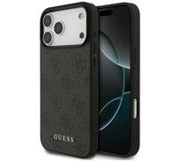 Case Guess iPhone 17 Pro Max Faux Leather Gray Classic Logo Gold Metal