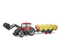 Case IH Optum 300CVX with Front Loader and Bale Trailer | Tractor with round bale trailer, for farm, agriculture, toy from 3 years, 1:16
