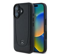 Case iPhone 16 Plus Mercedes Genuine Leather Black Logo Star