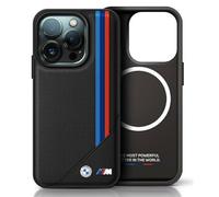 Case iPhone 16 Pro BMW Black Textured Tricolor Logo Metal MagSafe