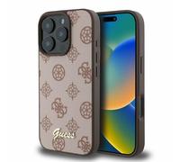 Case iPhone 16 Pro Guess Faux Leather Pink Brown Logo Golden MagSafe Compatible