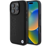 Case iPhone 16 Pro Max BMW Genuine Leather Black Logo Metal Embossed