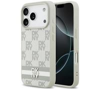Case iPhone 17 Pro DKNY Faux Leather Beige Logo Metal Silver