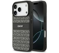 Case iPhone 17 Pro DKNY Faux Leather Black Logo Metal Silver