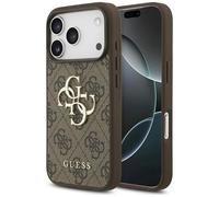 Case iPhone 17 Pro Faux Leather Guess Brown Big Logo Metal Gold