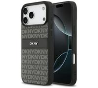 Case iPhone 17 Pro Max DKNY Faux Leather Black Logo Metal Silver