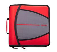 Case-it Mighty Zip Tab School Zipper Binder | 3-Inch O-Rings, 600-Sheet Capacity, 5-Subject Expanding File Folder, Multiple Pockets & Storage Organizer, Shoulder Strap | D-146 Race Car Red