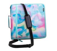 Case-it Mighty Zip Tab School Zipper Binder | 3-Inch O-Rings, 600-Sheet Capacity, 5-Subject Expanding File Folder, Multiple Pockets & Storage Organizer, Shoulder Strap | D-146 Aqua Iridescent Pastel