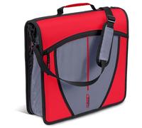 Case-it The Mighty Zip Tab Zipper Binder - 3 Inch O-Rings - 5 Color Tab Expanding File Folder - Multiple Pockets - 600 Sheet Capacity - Comes with Shoulder Strap - Fire Engine Red D-146