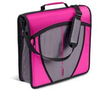 Case-it The Mighty Zip Tab Zipper Binder - 3 Inch O-Rings - 5 Color Tab Expanding File Folder - Multiple Pockets - 600 Sheet Capacity - Comes with Shoulder Strap - Magenta D-146