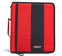 Case-It The Classic Zipper Binder - 2 Inch O-Rings - Multiple Pockets - 800 Sheet Capacity - Comes with Shoulder Strap - Fire Engine Red D-251