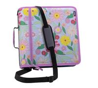 Case-it The Print Mighty Zip Tab Zipper Binder - 3 Inch O-Rings - 5 Color Tab Expanding File Folder - Multiple Pockets - 600 Sheet Capacity - Comes with Shoulder Strap - Morning Flowers D-146-P
