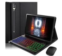 Case Keyboard for Samsung Galaxy Tab S10+ Plus / S9 FE+ Plus / S9+ Plus / S8+ Plus / S7 FE / S7+ Plus 12.4 inch - 7 Color Rainbow Backlit Magnetic Keyboard with S Pen Holder with Mouse - Black