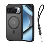 Case Magnetic for Google Pixel 10/10 Pro con 1* Wrist Cell Phone Lanyard, Compatibile with MagSafe, Shockproof Cover Ultra Thin Translucent Opaque, Anti-Scratch |Anti-Fingerprint Black