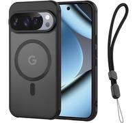 Case Magnetic for Google Pixel 10/10 Pro con 1* Wrist Cell Phone Lanyard, Compatibile with MagSafe, Shockproof Cover Ultra Thin Translucent Opaque, Anti-Scratch |Anti-Fingerprint Black