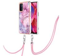 Case Marble Patterned Slim Case for Oppo A54 5G Long Lanyard Phone Case for Girls Women Glitter Soft TPU Bumper Phone Cover Rugged Cases Shockproof Anti Scratch Phone Case for Oppo A54 5G,Rose Pink
