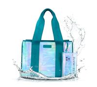 Case-Mate Beach Bag, Emerald Blue Iridescent Beach Bag with Phone Case for Women, Waterproof, Lace-Resistant, Foldable and Washable, Handbag for Swimming Pool, Travel, Iridescent Emerald, Large