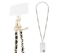Case-Mate Crossbody Phone Lanyard [Works with All Phones] Hands-Free Strap - Leather Cell Phone Charm - Neck Chain Holder for iPhone 16 Pro Max/15 Pro Max/14/13/12/S25 Ultra - Gold Chain Black Leather