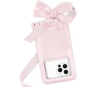 Case-Mate IP68 Waterproof Large Phone Pouch with Bow Design - Travel Beach Cruise Ship Essentials - Floating Phone Case with Crossbody Lanyard for iPhone 16 Pro Max/15 Pro/14/13/12/ S25 - Ballet Pink