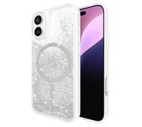 Case-Mate iPhone 16 Plus Case [Compatible with MagSafe] - Sparkly Liquid Glitter Phone Case with 12ft Drop Protection - Premium Magnetic Cover for iPhone 16 Plus - Silver Waterfall