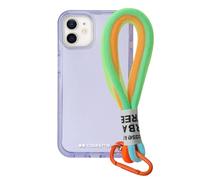 case&me cover con laccetto Urban per iPhone 12/12 Pro, laccio multiuso rimovibile, cover trasparente colorata, cover fashion, viola