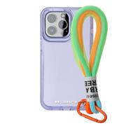 case&me Urban Street Cover for iPhone 14 Pro, Transparent Colorful Modern Case with Removable Multi-Purpose Lanyard, Viola