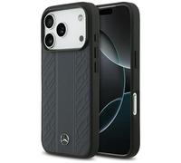 Case Mercedes MAGSAVE iPhone 17 Pro Genuine Leather Blue Logo Star Metal