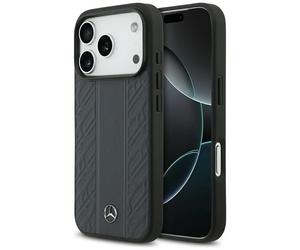 Case Mercedes MAGSAVE iPhone 17 Pro Genuine Leather Blue Logo Star Metal