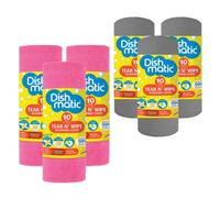 Case Of 6 X Dishmatic Tear And Wipe Microfibre Cloths Pack Of 10 (3 Pink Rolls And 3 Grey Rolls)