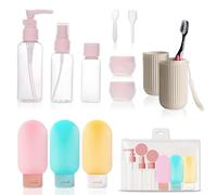 Case Set with 8 Containers + Toothbrush Holder/Cup + 2 Accessories - Reusable Travel Bottles ABS-PET - TSA Approved - Ideal for Spa, Gym, Hiking and Travel