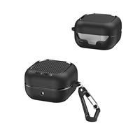 Case Shell for Samsung Galaxy Buds 4 / Buds 4 Pro TPU+PC Hybrid Protective Cover with Carbon Fiber Dustprooof Housing Supports Wireless Charging (Black)