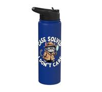 Case Solved I Don't Care Cat Detective Stainless Steel Insulated Water Bottle