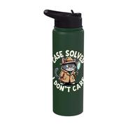 Case Solved I Don't Care Cat Detective Stainless Steel Insulated Water Bottle