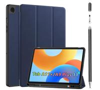 Case+Stylus Pen for Samsung Galaxy Tab A11+/A9 Plus 11 inch, Built in Pen Slot Slim for Tab A9+/A11 Plus Tablet Protective Leather case Auto Wake/Sleep，Honeycomb Heat Dissipation (Deep Blue)