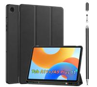 Case+Stylus Pen for Samsung Galaxy Tab A11+/A9 Plus 11 inch, Built in Pen Slot Slim for Tab A9+/A11 Plus Tablet Protective Leather case Auto Wake/Sleep，Honeycomb Heat Dissipation (Black、)