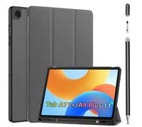 Case+Stylus Pen for Samsung Galaxy Tab A11+/A9 Plus 11 inch, Built in Pen Slot Slim for Tab A9+/A11 Plus Tablet Protective Leather case Auto Wake/Sleep，Honeycomb Heat Dissipation (Grey)