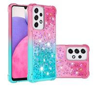 Case suitable for Samsung Galaxy A33 5G 3D Liquid Glitter Flowing Bling Sparkle [Drop protected/ shock absorption technology] Double Tier Soft Silikon Backcover for Samsung Galaxy A33 5G -- Pink Green