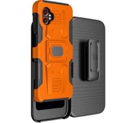 Case with Clip for Galaxy XCover 7 Pro, Nakedcellphone Rugged Ring Grip Cover with Stand [Built-in Mounting Plate] and [Belt Hip Holster] for Samsung XCover7 Pro Phone (2025, SM-G766) - Bright Orange