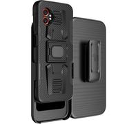 Case with Clip for Galaxy XCover 7 Pro, Nakedcellphone Rugged Ring Grip Cover with Stand [Built-in Mounting Plate] and [Belt Hip Holster] for Samsung XCover7 Pro Phone - Black Carbon Fiber Design